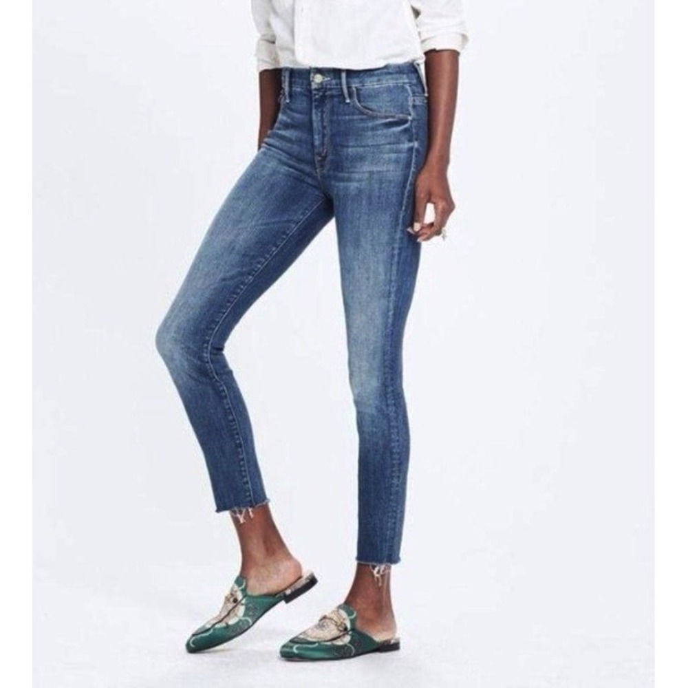 MOTHER High Waisted Looker Ankle Fray Skinny Jeans Not Rough Enough Wash Sz 25